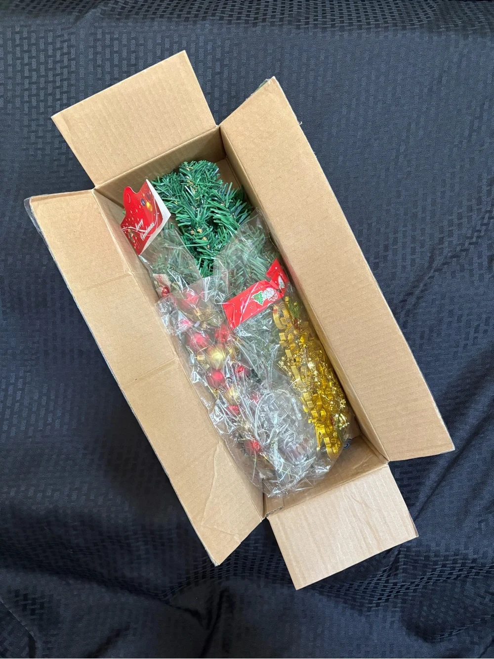 4 - Mini Artificial Christmas Trees with Gold Star Topper and Red Ornaments